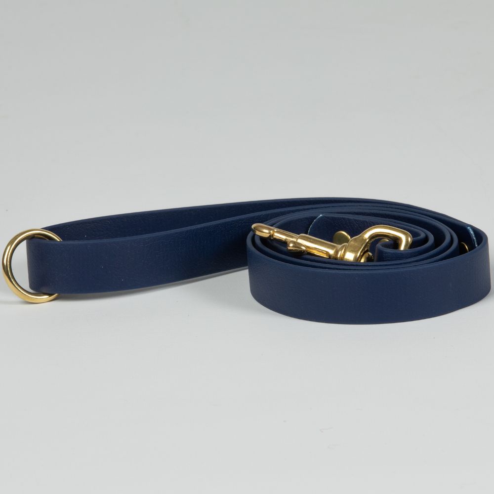 Navy blue dog lead with brass fittings